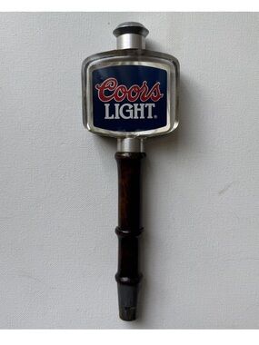 Vintage Coors Light Beer Tap Handle Blue Top Dark Wood Chrome Metal Bar Decor